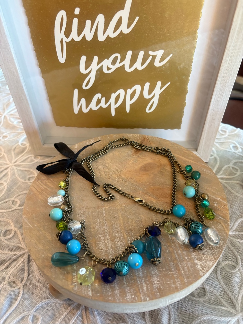 Vintage Multicolor Beaded Charm Necklace | Antiqued Brass Chain | Boho Statement